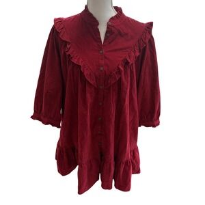 NWT Universal Thread Burgundy Corduroy Ruffle Sz Dress Large Prairie Cottagecore